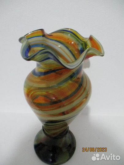 Ваза, цветное гутное стекло, винтаж