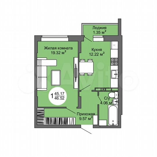 1-к. квартира, 46,5 м², 4/17 эт.