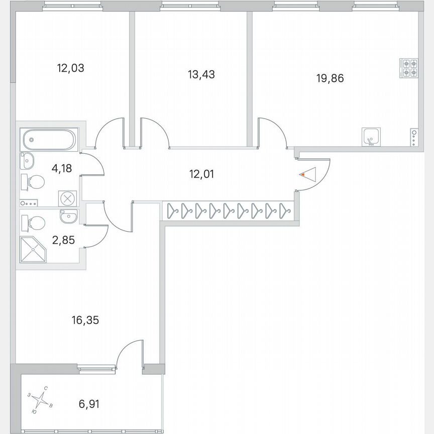 3-к. квартира, 84,2 м², 2/4 эт.