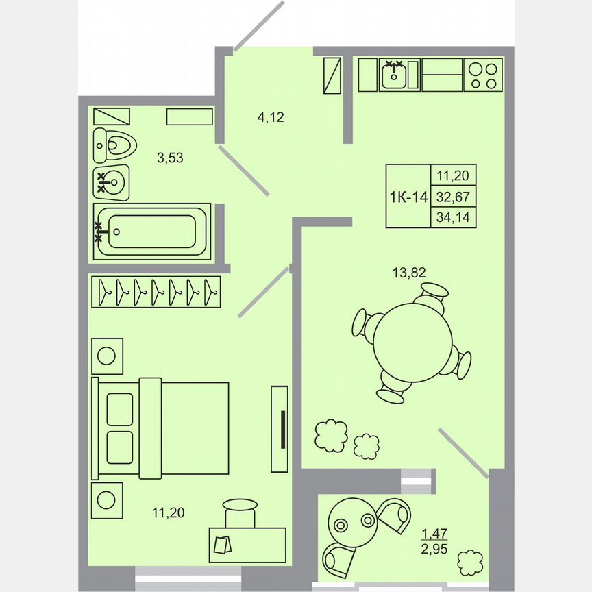 1-к. квартира, 34,1 м², 7/17 эт.