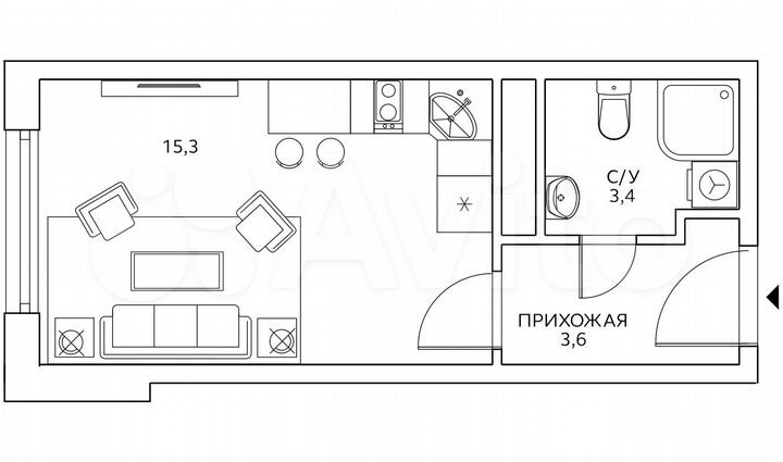 Квартира-студия, 22,3 м², 7/25 эт.