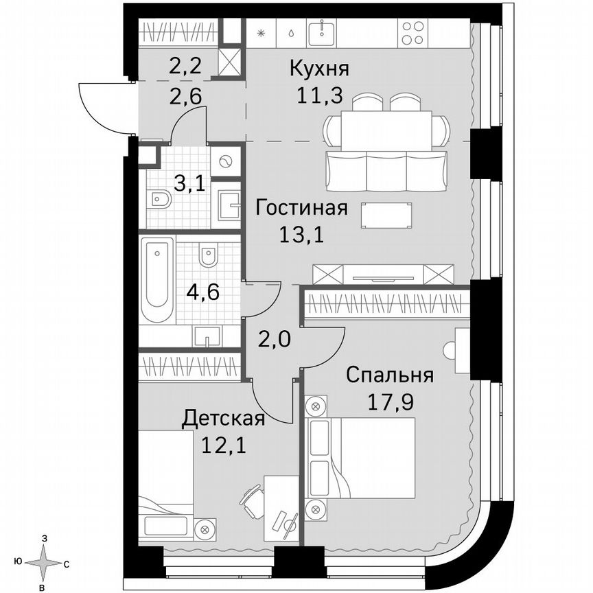 2-к. квартира, 68,9 м², 28/49 эт.