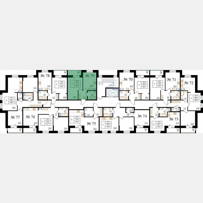 1-к. квартира, 39,3 м², 8/8 эт.