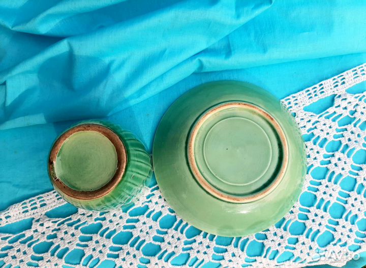 Стакан с блюдцем обливная керамика