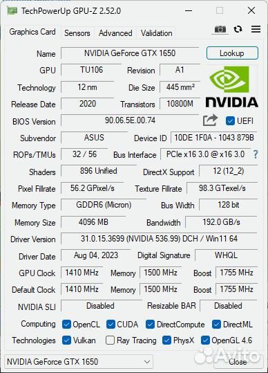 Видеокарта gtx1650 4gb asus tuf gaming oc