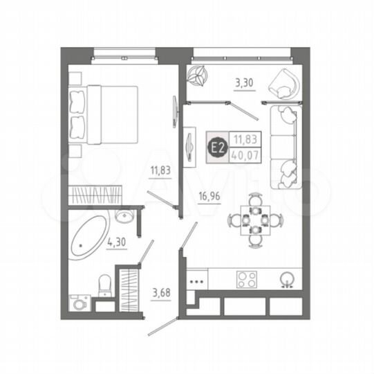 1-к. квартира, 40,1 м², 8/10 эт.