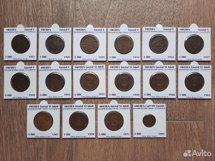 Швеция 2,5 и 25 эре 1874-1981 г.в., бронза,серебро