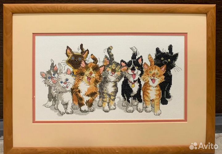 Картина котята 40х35 вышивка крестом в раме
