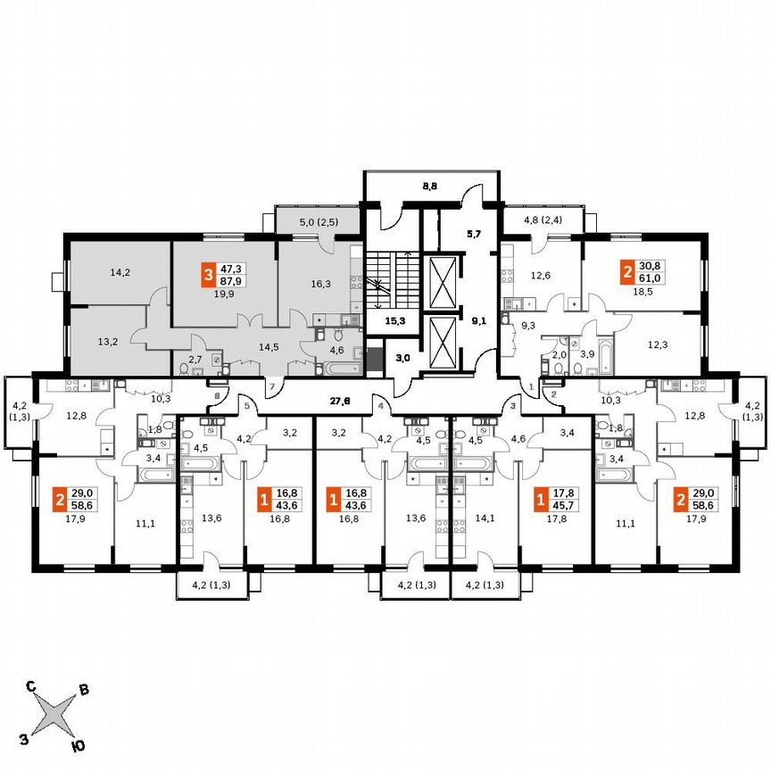 3-к. квартира, 85,4 м², 7/22 эт.