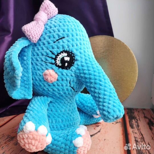 Мягкая игрушка Вязаный голубой слон