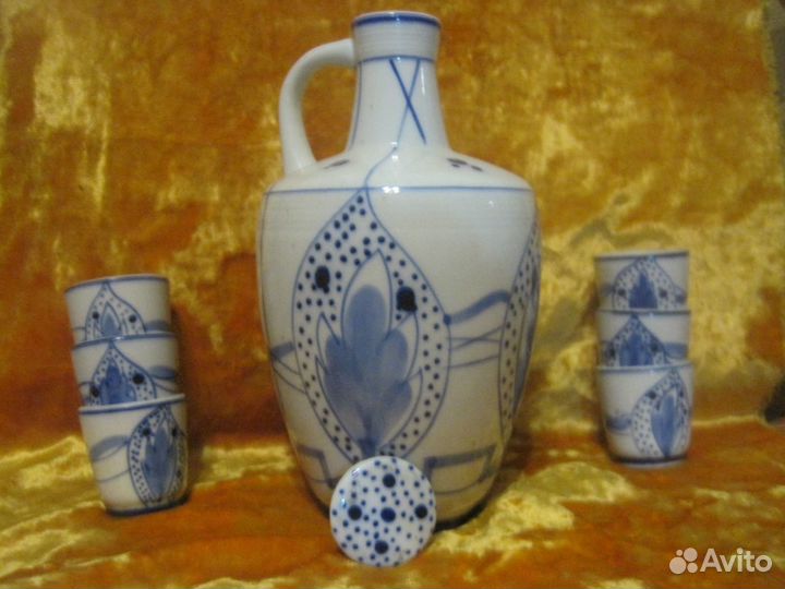 Графин для вина и 6 стопок СССР гжель