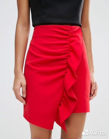 Новая юбка-трапеция мини с оборкой ASOS, красная