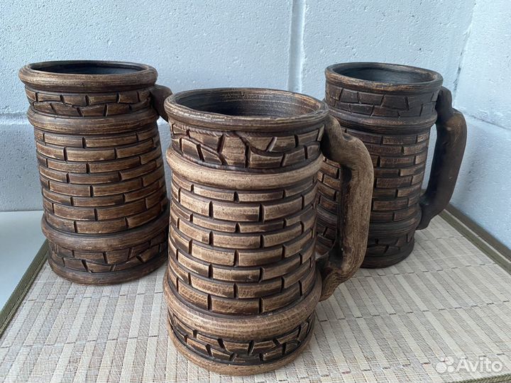 Кружки пивные из шамотной глины