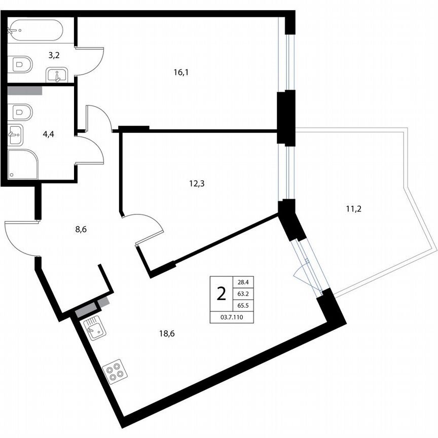 3-к. квартира, 65,5 м², 1/3 эт.