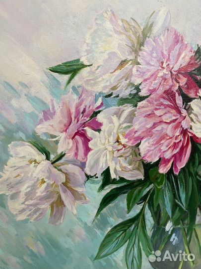 Большая картина маслом Пионы 60х80