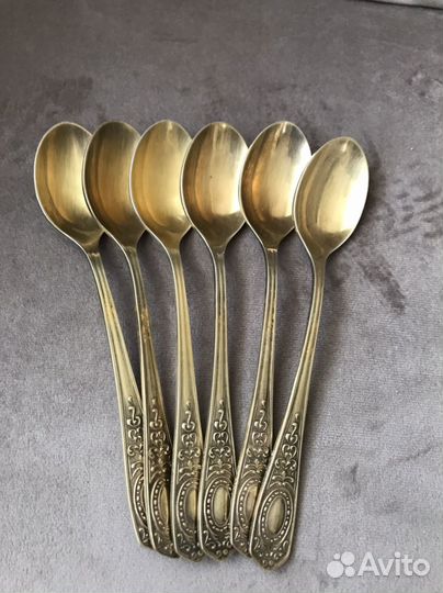 Набор чайных ложек, мельхиор с позолотой