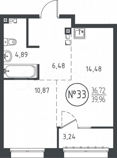 1-к. квартира, 40 м², 6/10 эт.