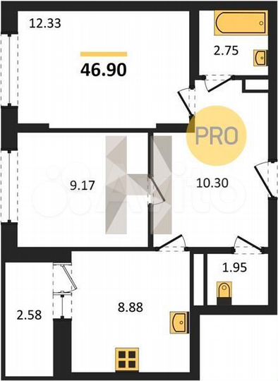 2-к. квартира, 46,9 м², 5/15 эт.