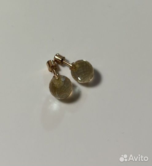 Серьги золотые пусеты с цитрином