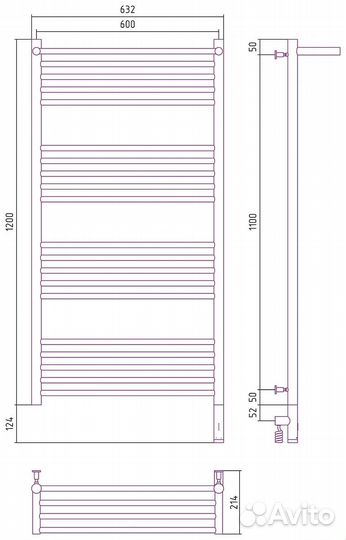 Электрический полотенцесушитель Сунержа Богема 3.0 с полкой 1200x600 мэм Пр. матовый белый арт. 30-5
