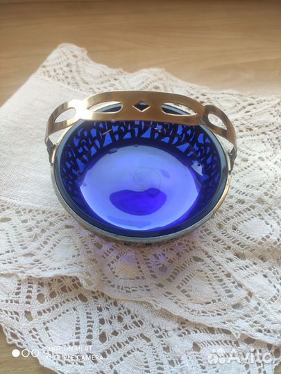 Винтажная вазочка из стекла и металла