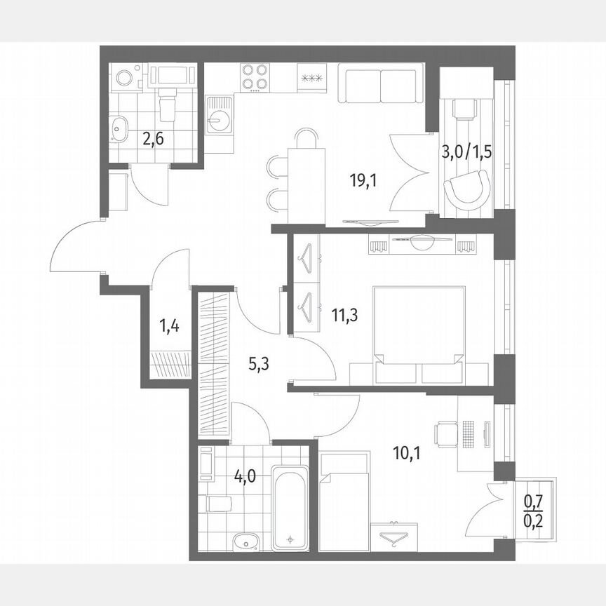 2-к. квартира, 55,9 м², 10/12 эт.
