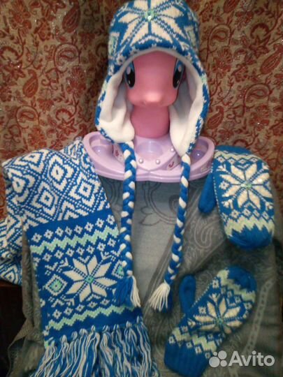 Комплект шапка, шарф, варежки