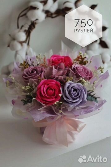 Мыльные розы, композиции из мыла в шляпной коробке