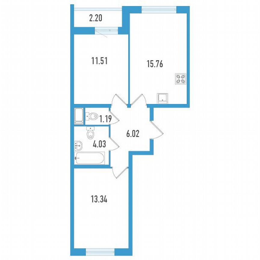 2-к. квартира, 52 м², 3/20 эт.