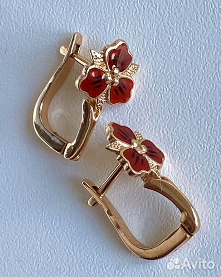 Советские золотые серьги с эмалью