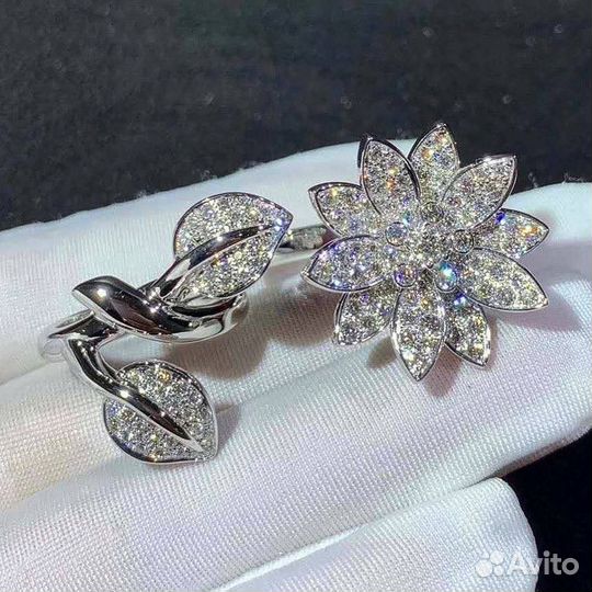 Золотое кольцо на 2 пальца van cleef Lotus