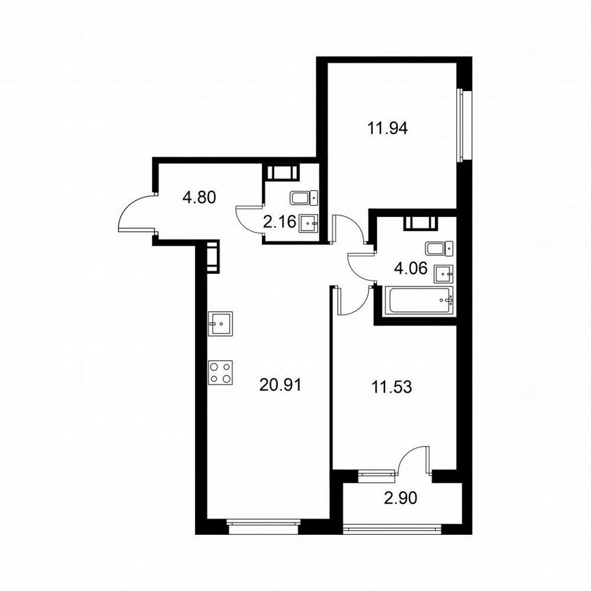 2-к. квартира, 56,9 м², 4/9 эт.