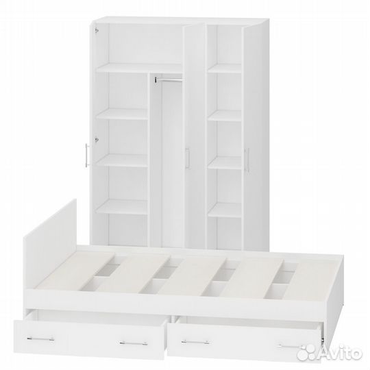 Спальный гарнитур белый № 1 Стандарт с кроватью 1400 с ящиками, цвет белый, спальное место 1400х2000