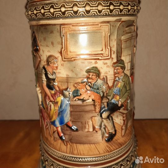 Антикварная пивная кружка 1899 год охота литровая