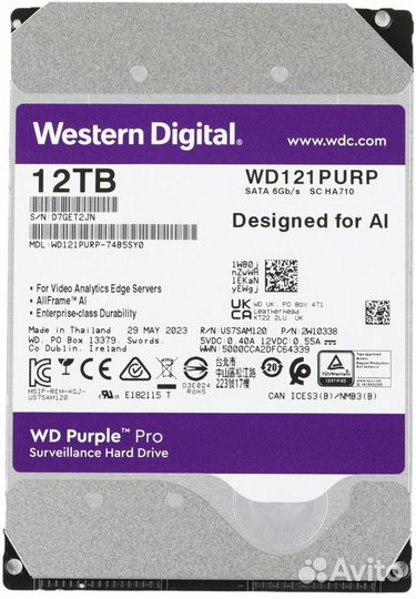 Серверный жёсткий диск, HDD, WD, WD121purp Video Purple Pro, SATA, 3,5