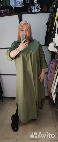 Платье длинное в рубашечном стиле 54/60