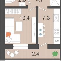 1-к. квартира, 27,6 м², 2/4 эт.