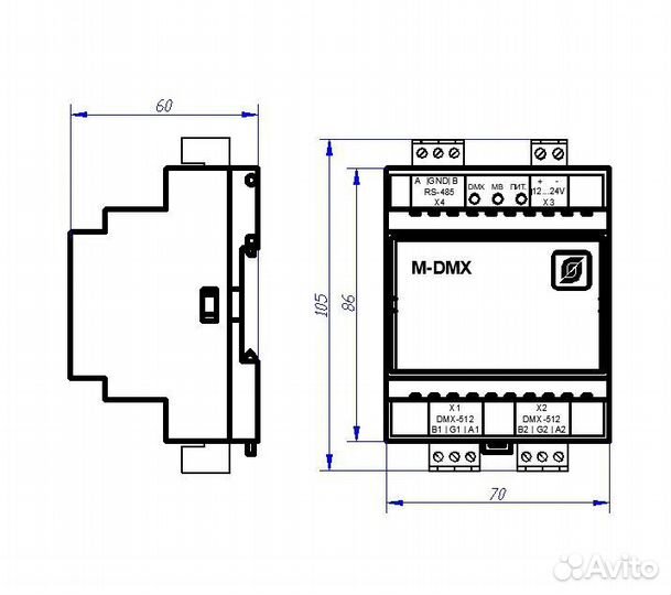 Контроллер M-DMX (ModBus-DMX512) на 2 канала