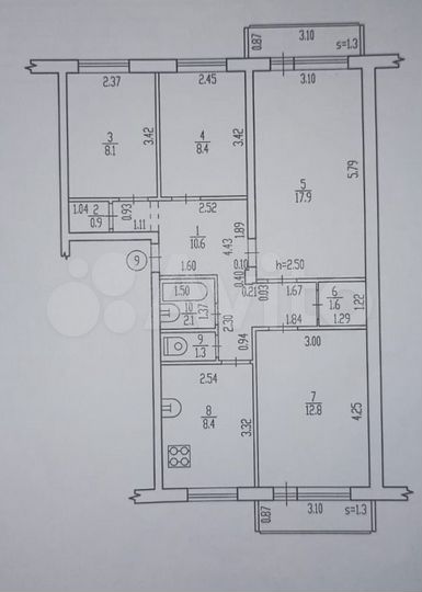 4-к. квартира, 72,1 м², 3/5 эт.