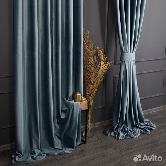 Бархатные шторы Беллиссимо серо-голубой
