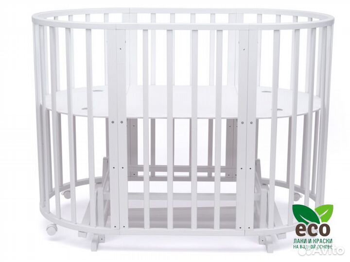 Овальная/Круглая Кроватка+Маятник 8в1 125*65 Белая
