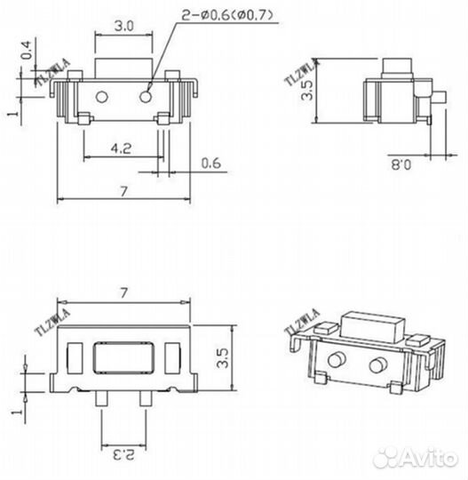 Кнопка тактовая угловая 3*6*3,5 3x6x3,5 SMD