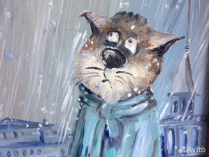 Картина маслом, 40/50 см, « Питерский кот»