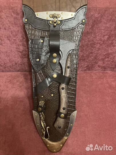 Шашлычный набор в кожаном чехле, набор шампуров