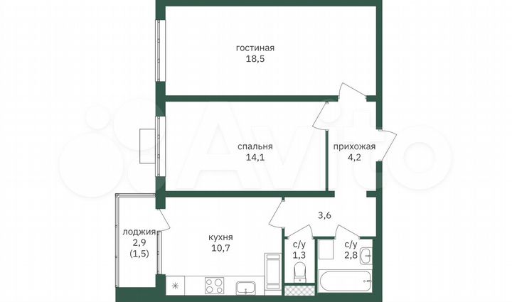 2-к. квартира, 56,7 м², 12/26 эт.