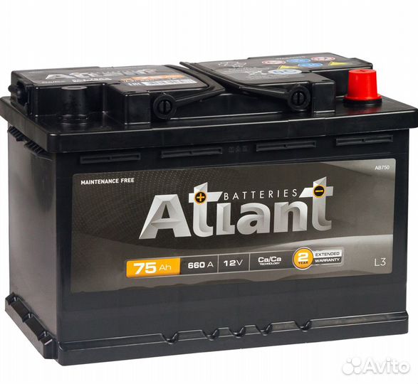 Аккумулятор atlant Black 75 Ah, 12 V