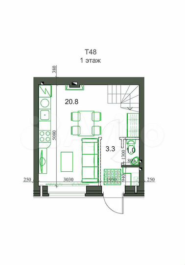 3-к. квартира, 48,5 м², 2/2 эт.