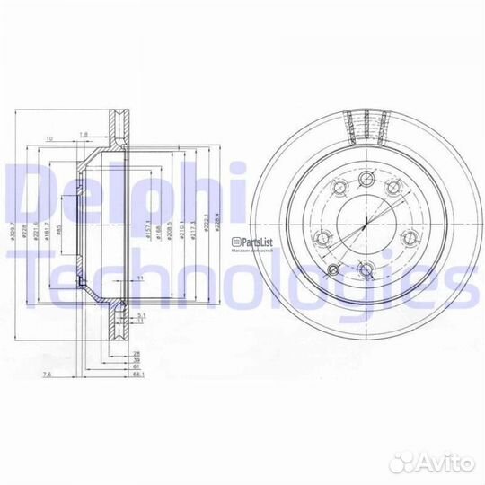 Диск торм.задн.вент.330х28 5 отв (с покрытием) BG3775C