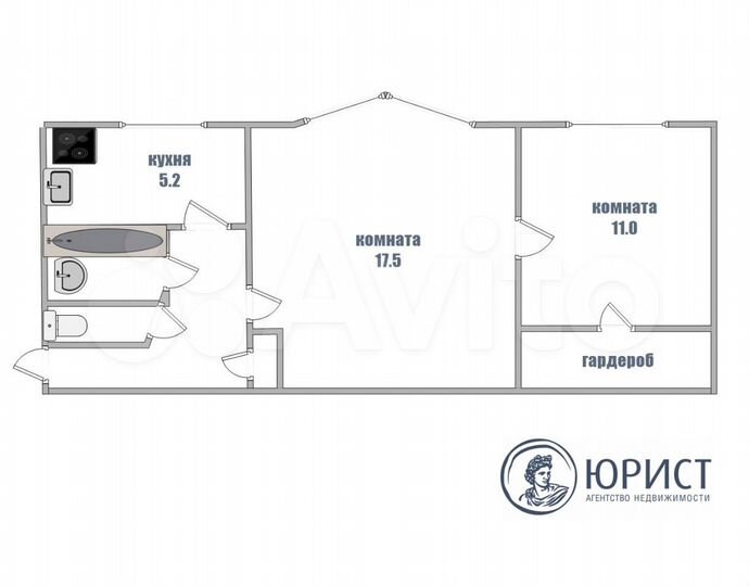 2-к. квартира, 44,5 м², 5/5 эт.