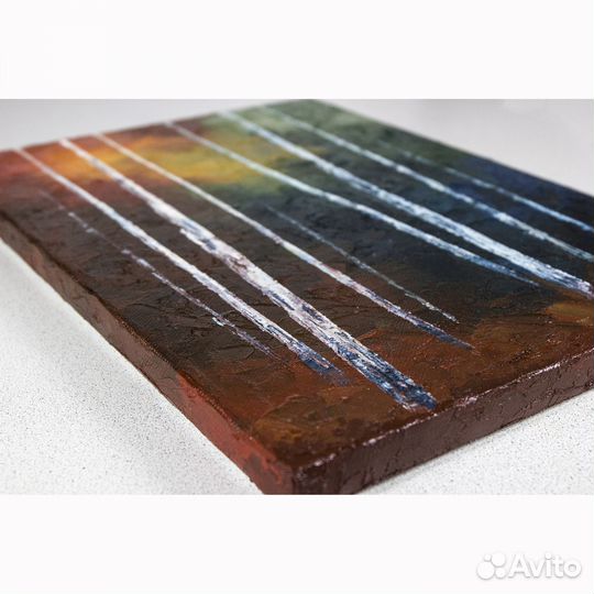 Абстрактная картина с берёзами на холсте